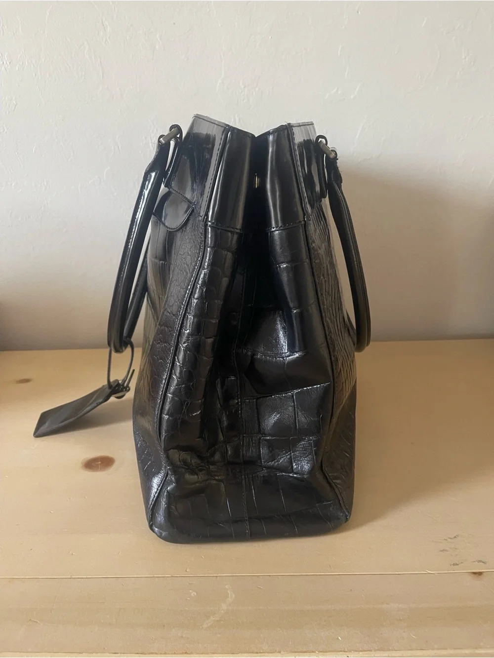 Ann Taylor Factory Black Croc-Embossed Patent leather tote bag